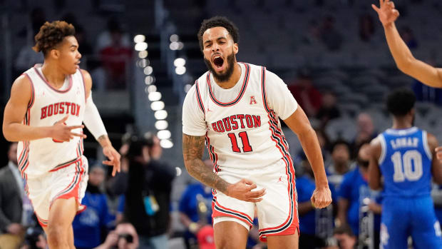 Houston’s Kyler Edwards celebrates vs Memphis